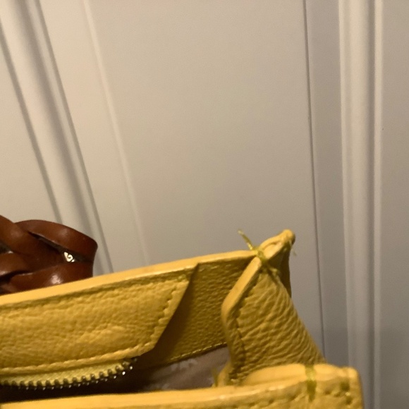 Brighton| Yellow Leather Handbag Embossed Flowers Tassels Casual Office Resort - Picture 13 of 15